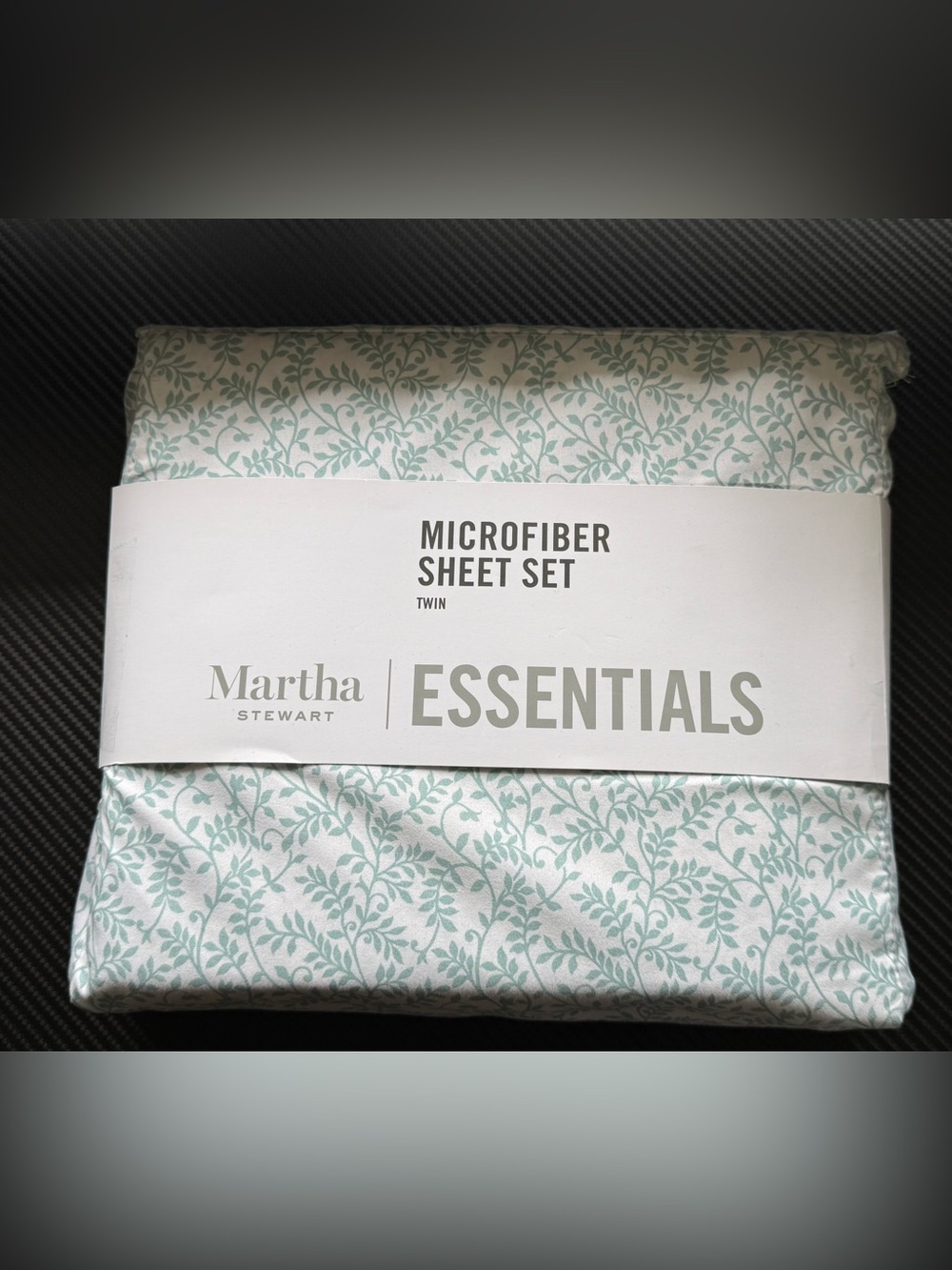 Martha Stewart Twin Microfiber Sheet Set - White with Light Teal Leaf Print